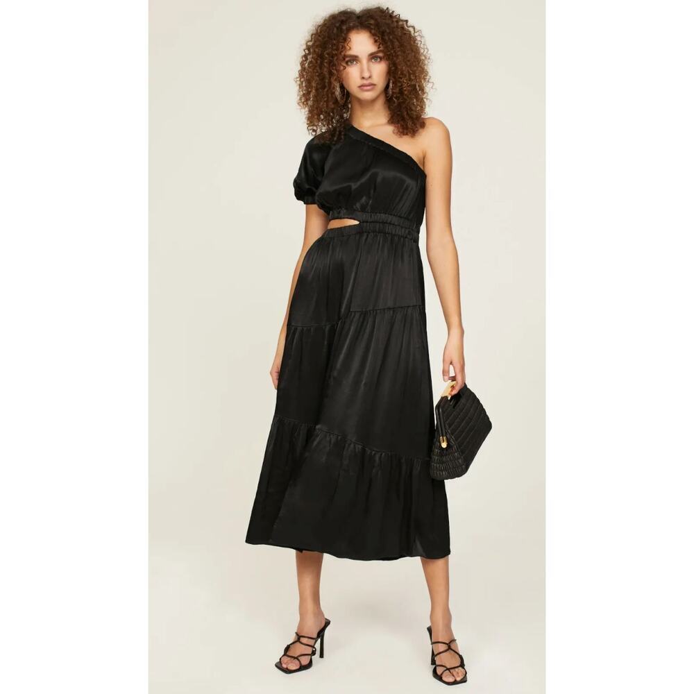 Peter Som x RTR Black Satin One-Shoulder Midi Dress XS